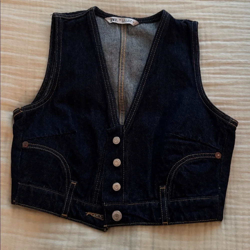 Dark Denim Vest with Button Details - Picture 2 of 3